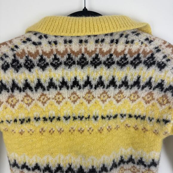 A.L.C. Womens Landry Fair Isle Nordic 100% Merino Wool Yellow Sweater XS READ - Picture 6 of 12